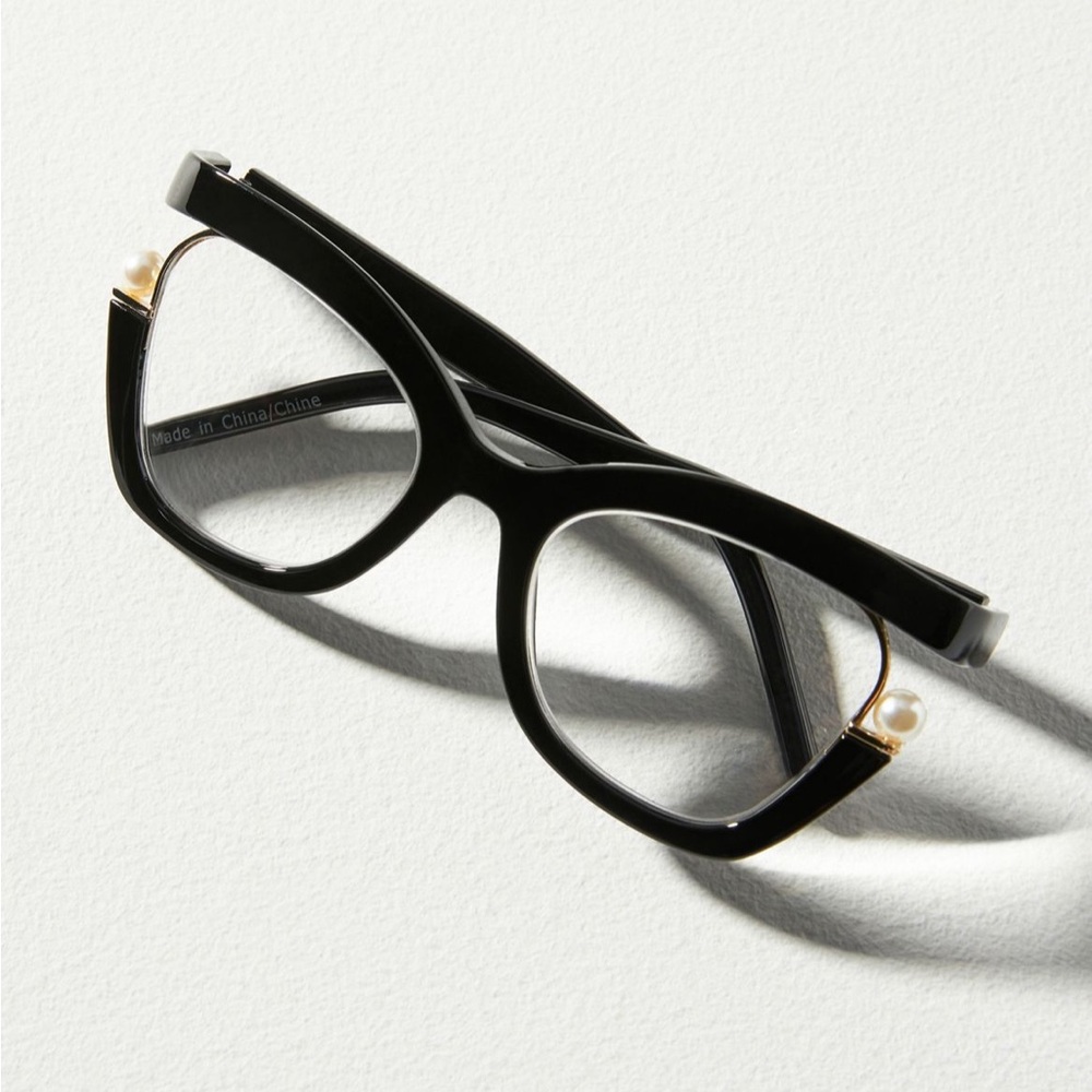 ANTHROPOLOGIE Pearl Deco Cat-Eye Readers - Black - OS